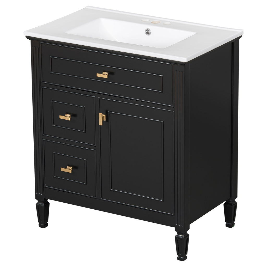 Modern Bathroom Vanity With Sink, 1 Flip Drawer And 2 Drawers, Adjustable Shelf