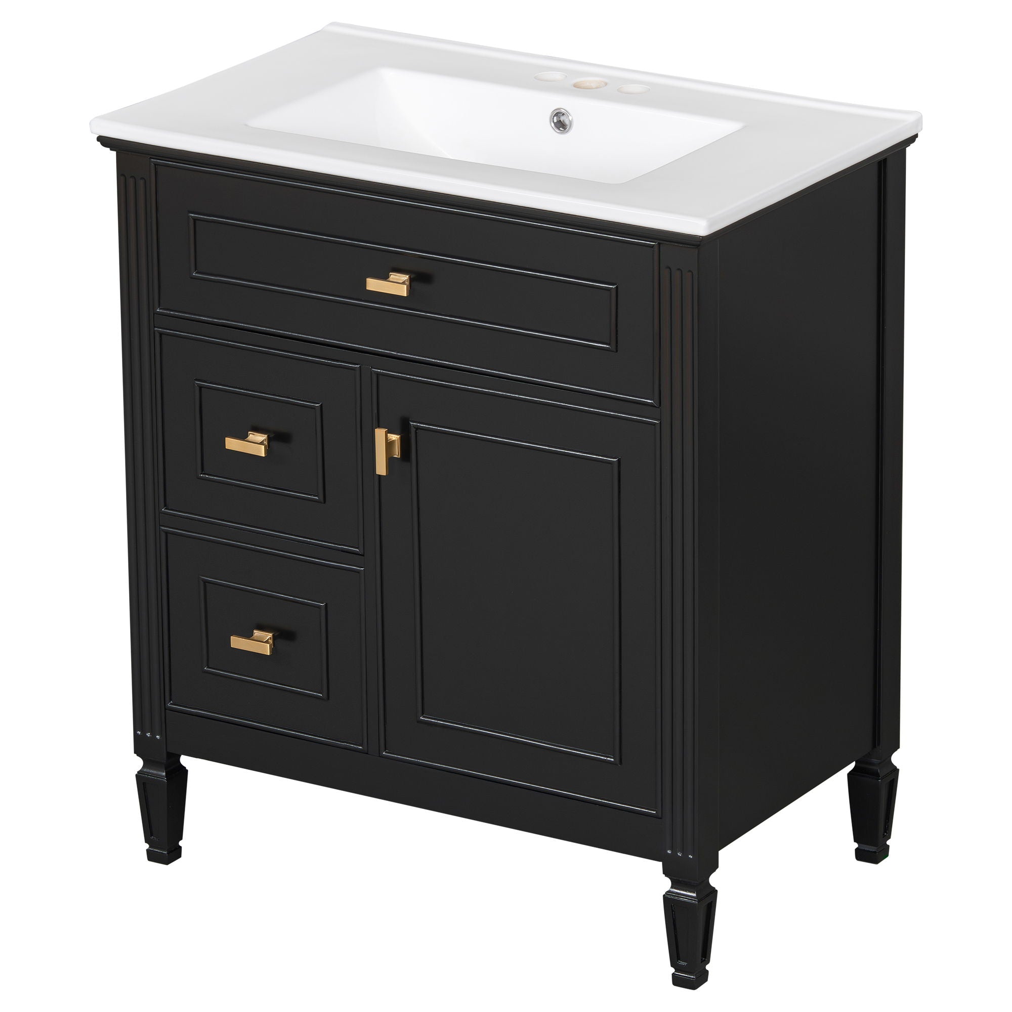 Modern Bathroom Vanity With Sink, 1 Flip Drawer And 2 Drawers, Adjustable Shelf