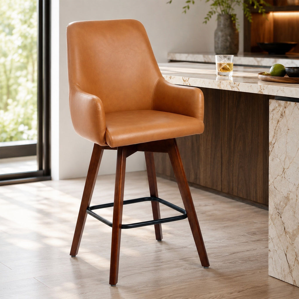 Upholstered Barrel Chair With Curved Backrest - Antique Brown