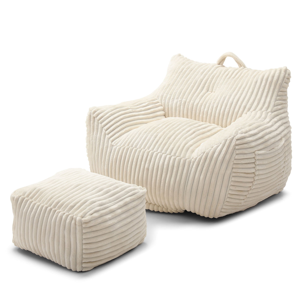 Giant Plush Bean Bag Chair For Adults With Armrests And Footstool - Beige