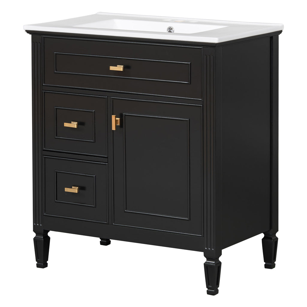 Modern Bathroom Vanity With Sink, 1 Flip Drawer And 2 Drawers, Adjustable Shelf