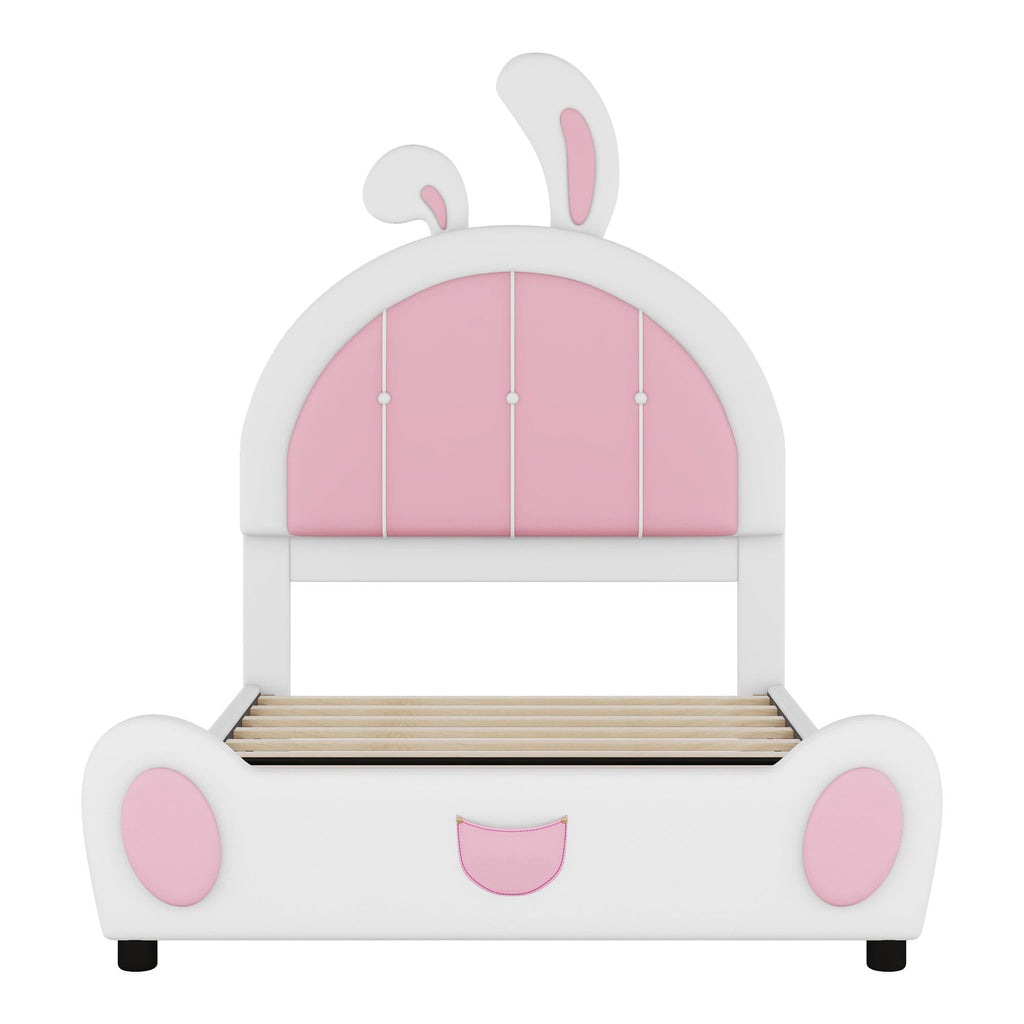 Upholstered Platform Bed With Rabbit Shaped Headboard