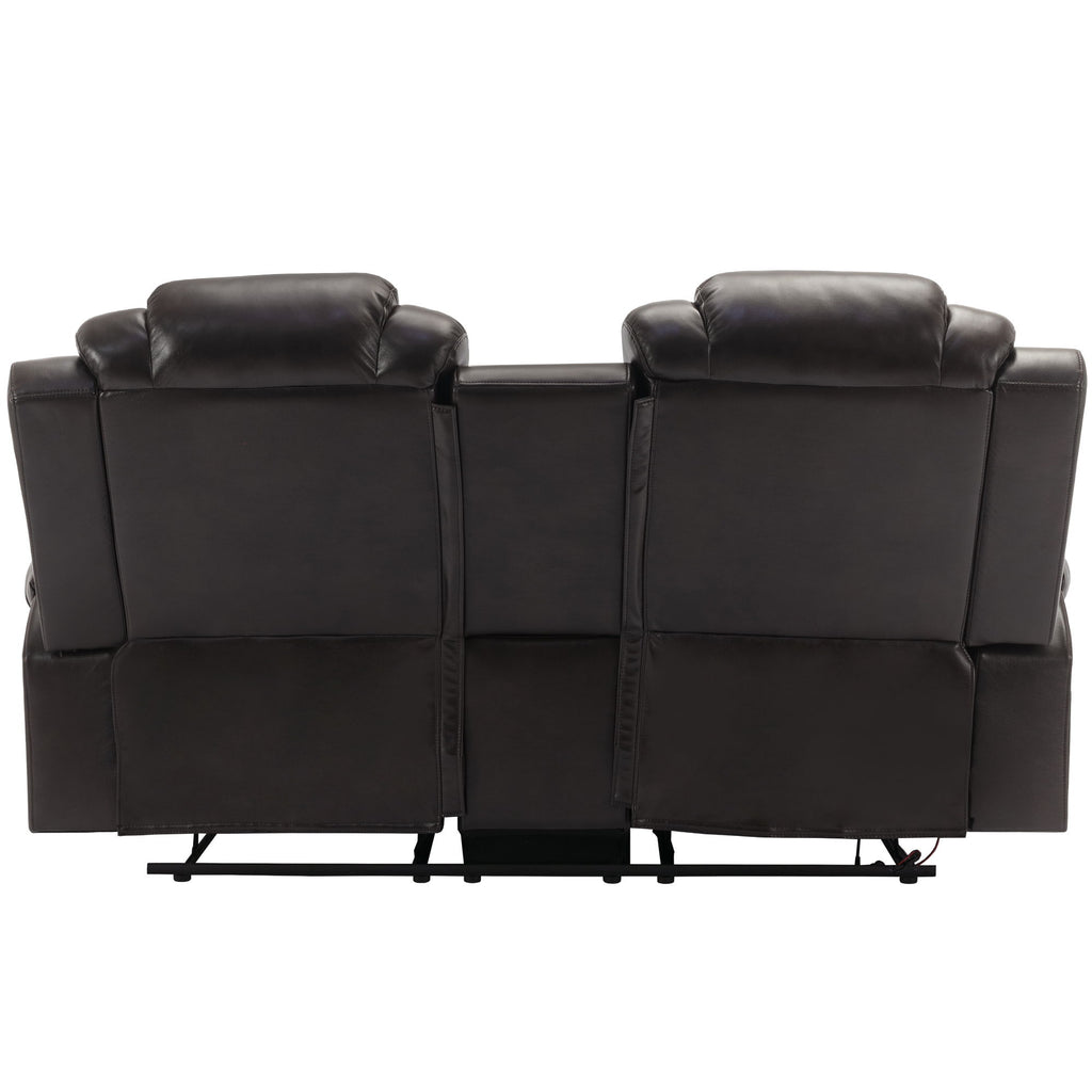 3 Pieces Recliner Sofa Sets Home Theater Seating Manual Recliner Chair & Center Console And LED Light Strip For Living Room - Brown