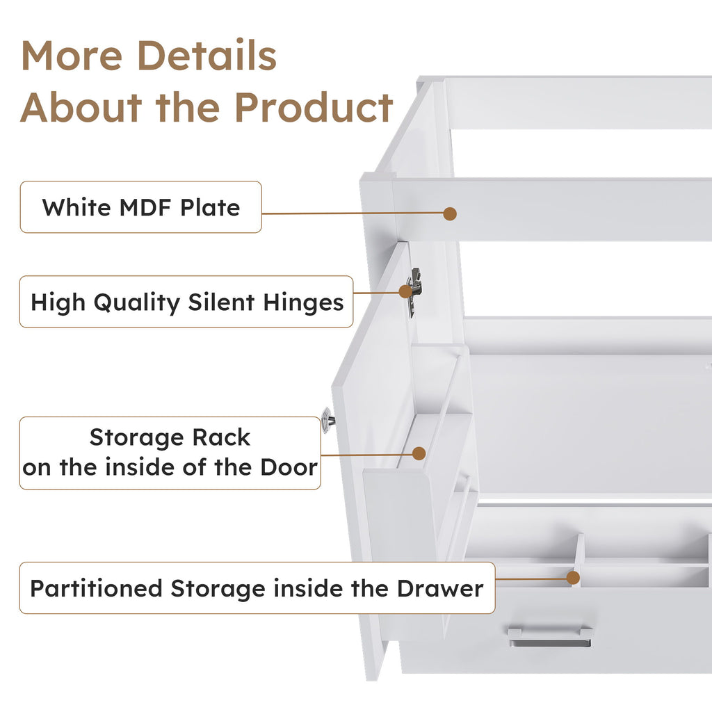 42" Bathroom Vanity Base With Doors And Drawer - White