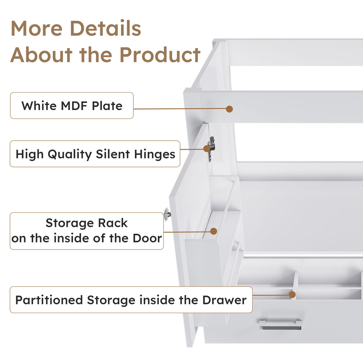 42" Bathroom Vanity Base With Doors And Drawer - White