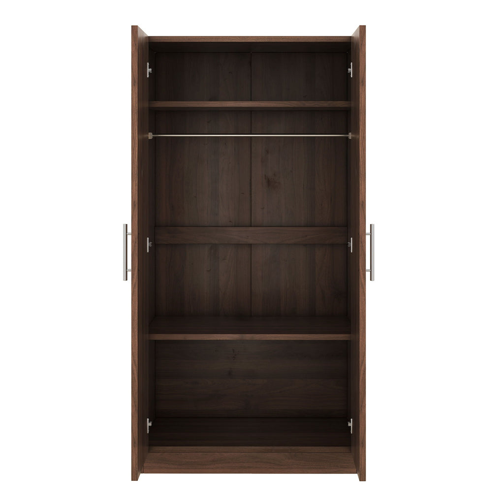 2 Door Wooden Wardrobe Armoire With 3 Storage Shelves - Brown
