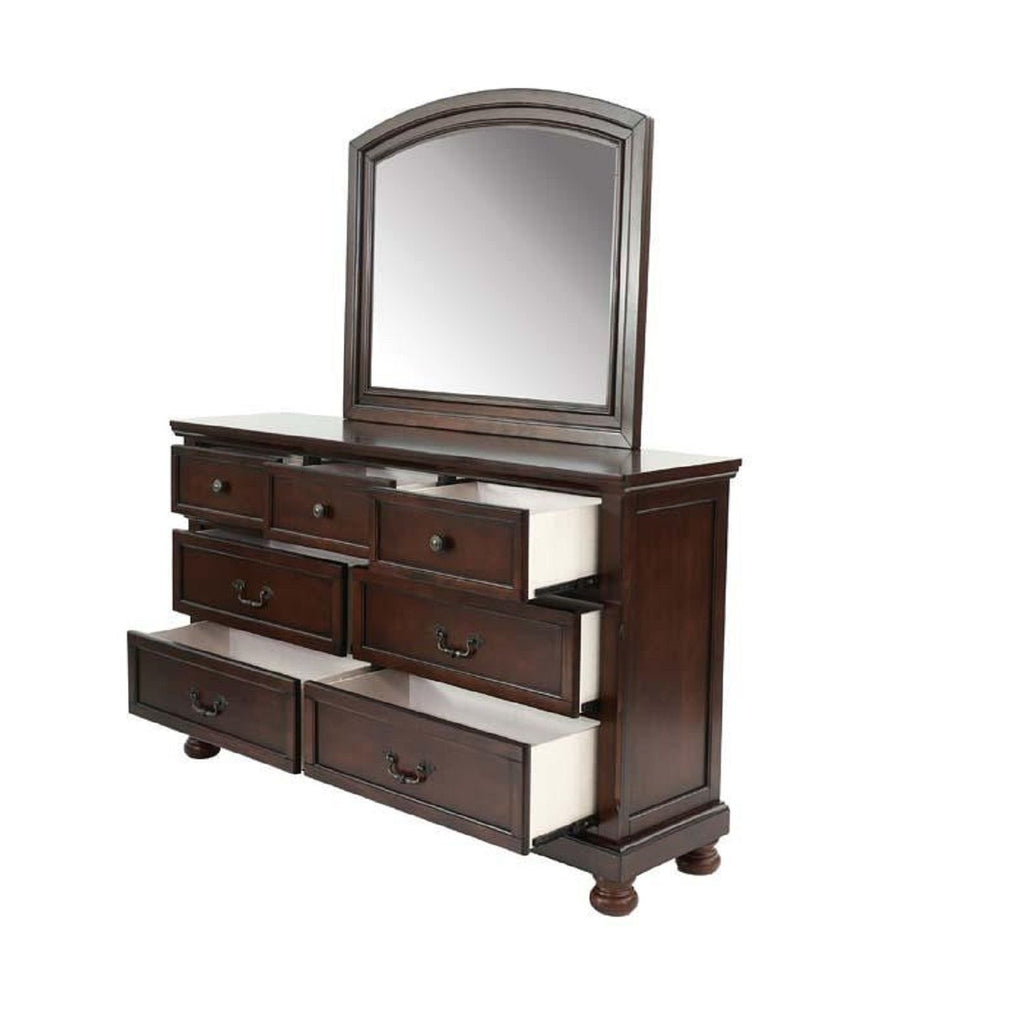Dresser With 3 Small & 4 Large Drawers, Round Knobs, Bedroom Furniture - Cherry