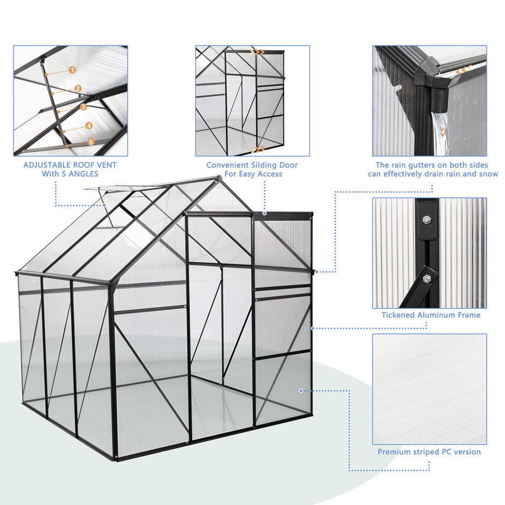 Polycarbonate house Raised Base And Anchor Aluminum Heavy Duty Walk-In houses For Outdoor Backyard In All Season