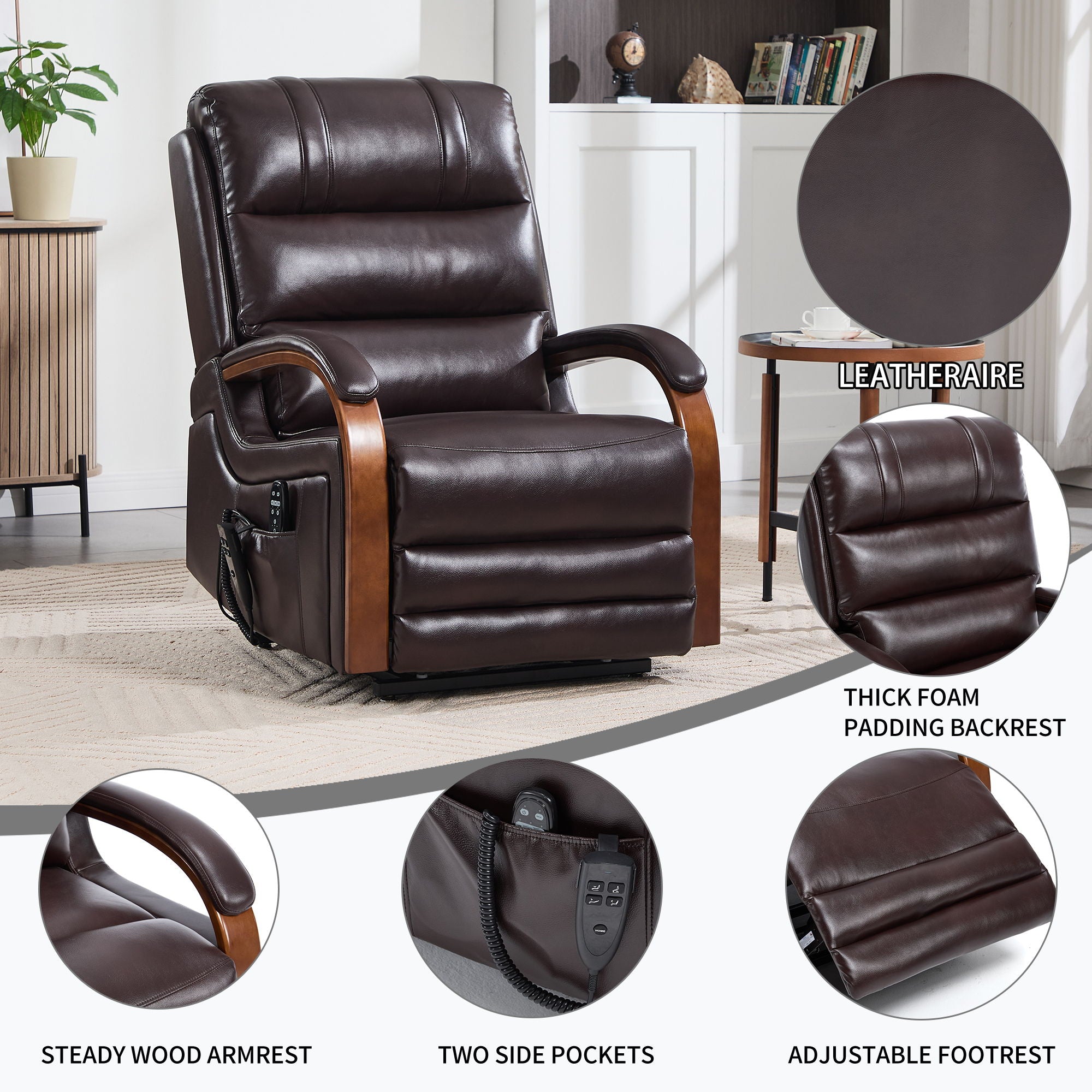 Power Lift Recliner Chair Dual Motor Infinite Position With Heat Massage And Heavy Duty Motion Mechanism - Brown