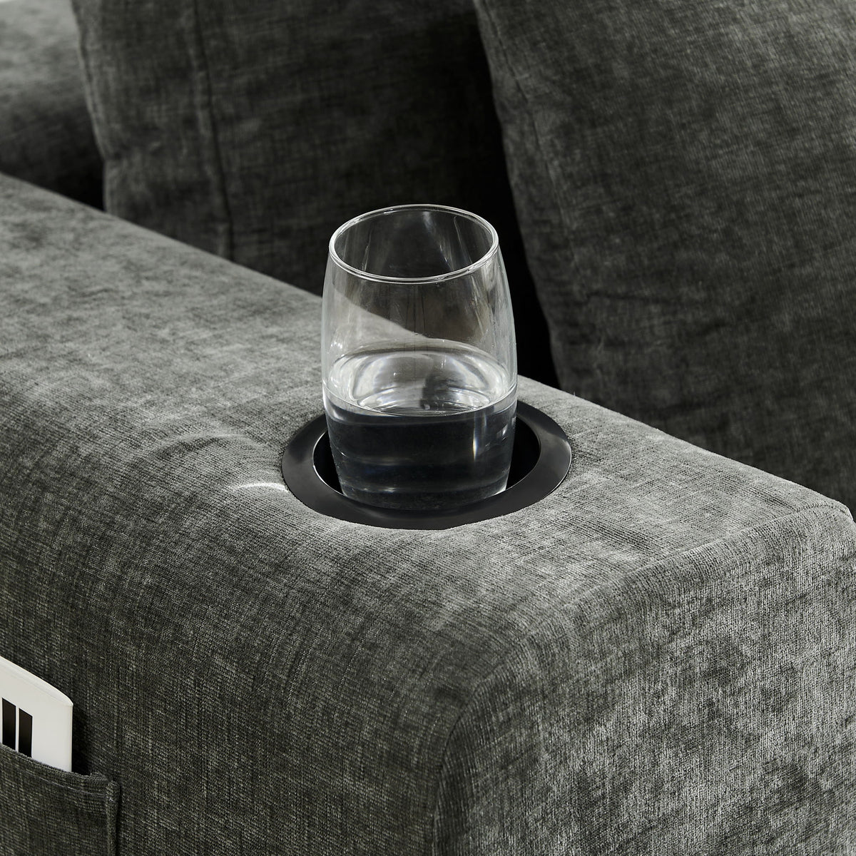 L - Shaped Sectional Sofa With Cup Holders & Side Pockets