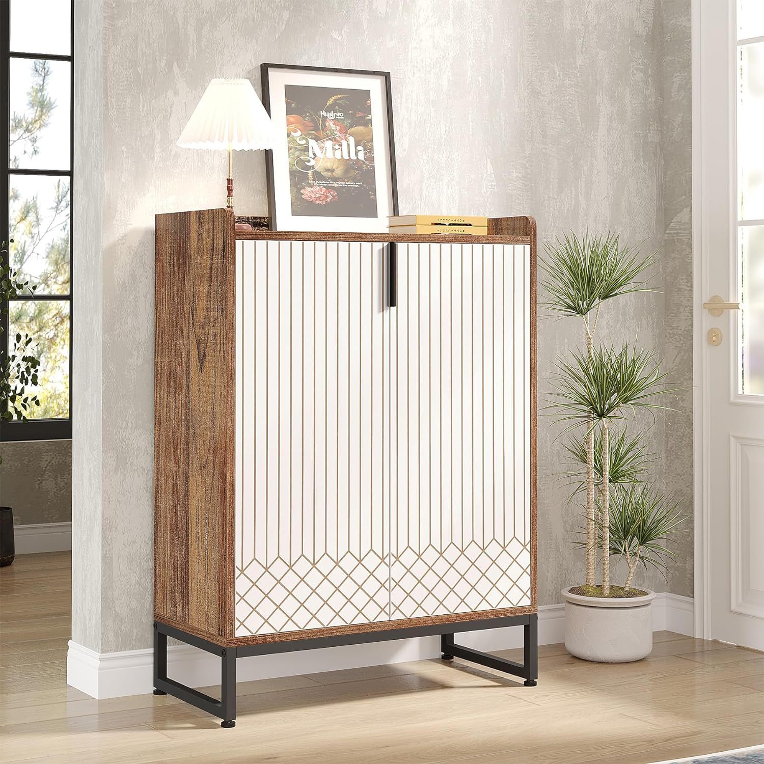 5 Tier Shoe Cabinet With Doors, Compact Entryway Storage Organizer