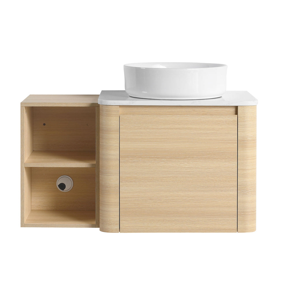 Mounted Bathroom Vanity With Art Sink, Storage Shelves, Soft Close Door