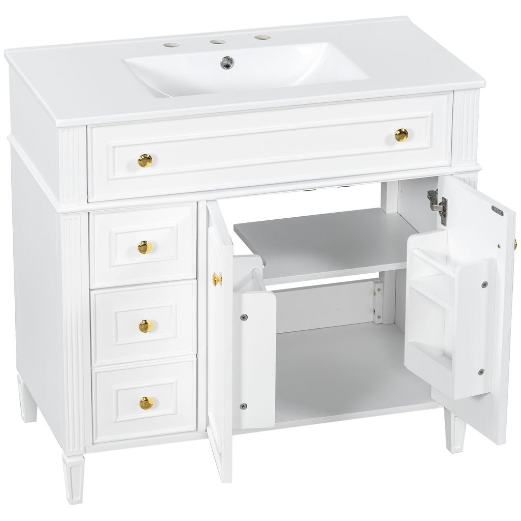 Bathroom Vanity With Sink, 3 Drawers & 2 Doors