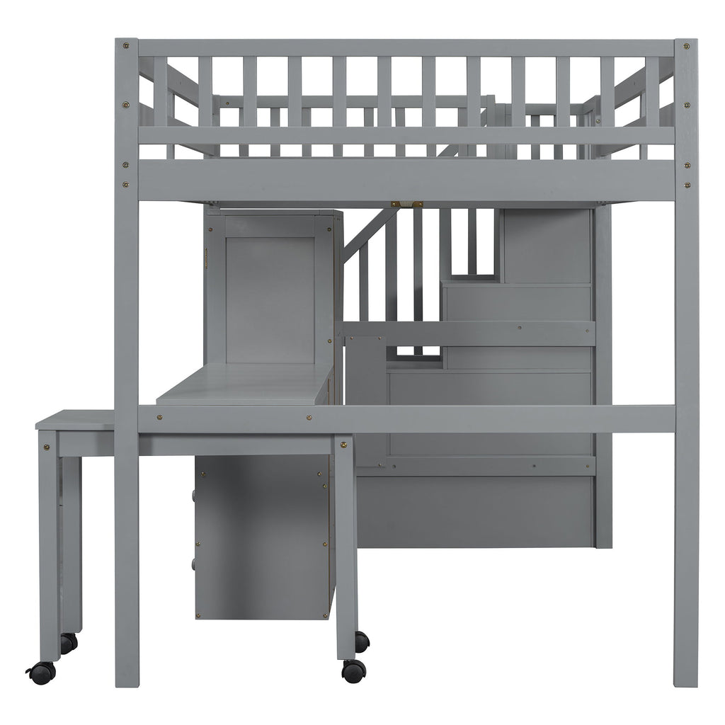 Loft Bed With Stairs, Bookshelf, Drawers, Desk & Wardrobe, Space Saving Multifunctional Furniture