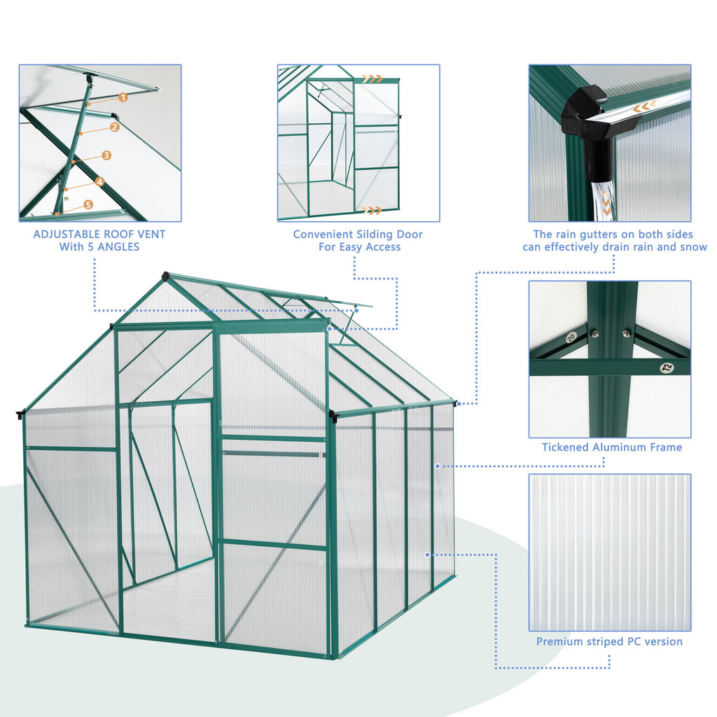 Polycarbonate house Raised Base And Anchor Aluminum Heavy Duty Walk-In houses For Outdoor Backyard In All Season
