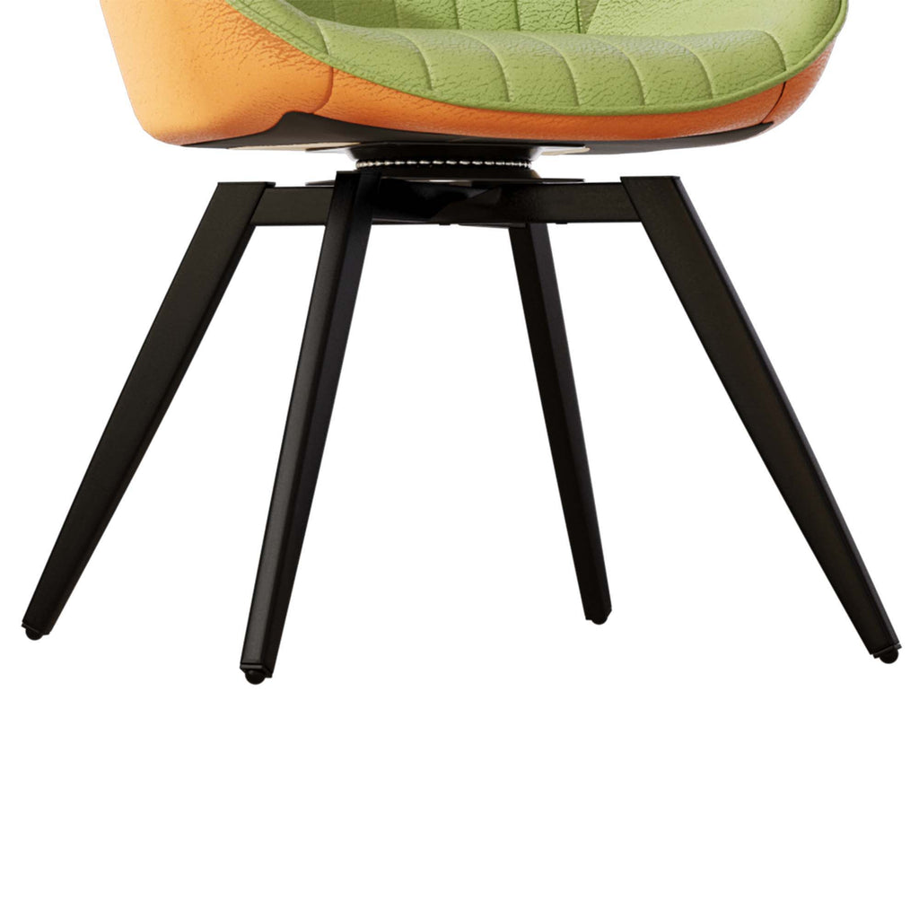 Medieval - Modern Kitchen Dining Chairs (Set of 2) With Black Metal Legs 360° Rotate - Green / Orange