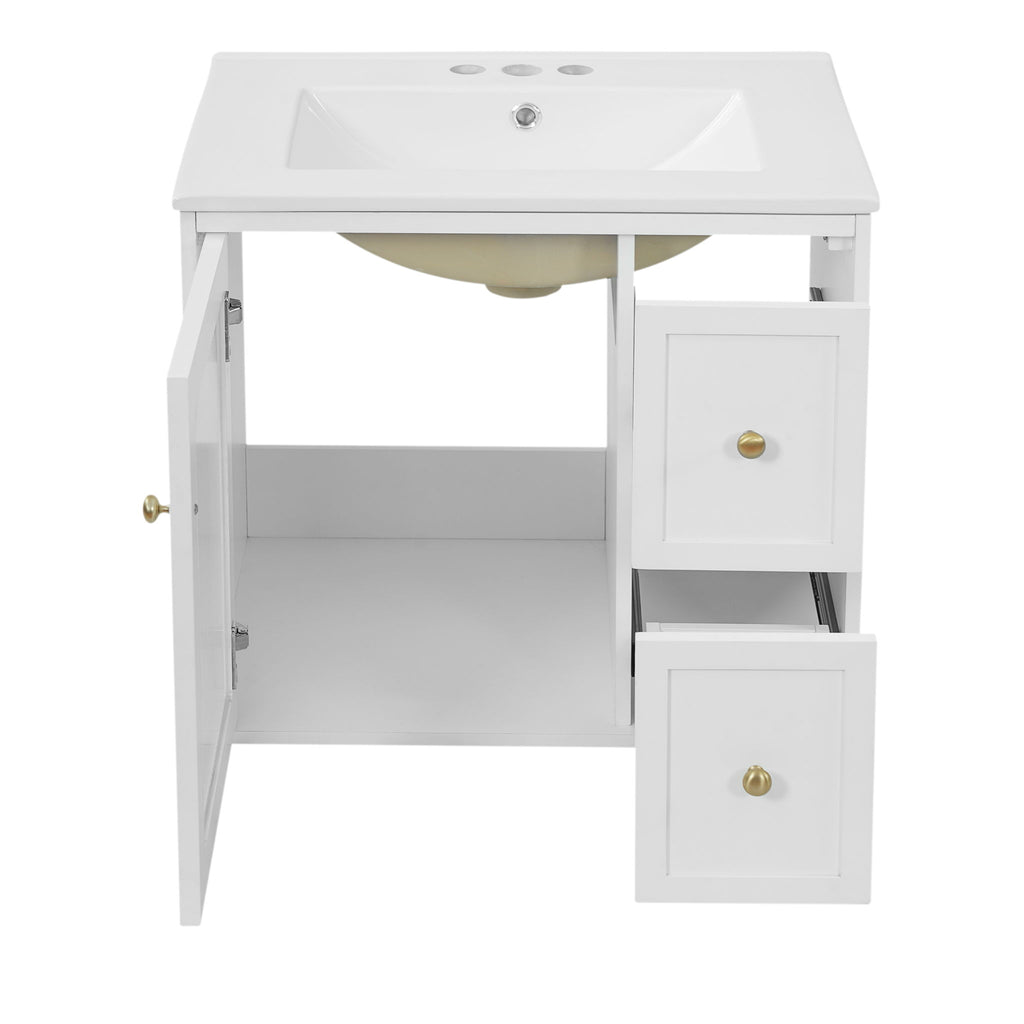Wall-Mounted Bathroom Vanity Set With Sink, 2 Drawers And Soft-Close Door
