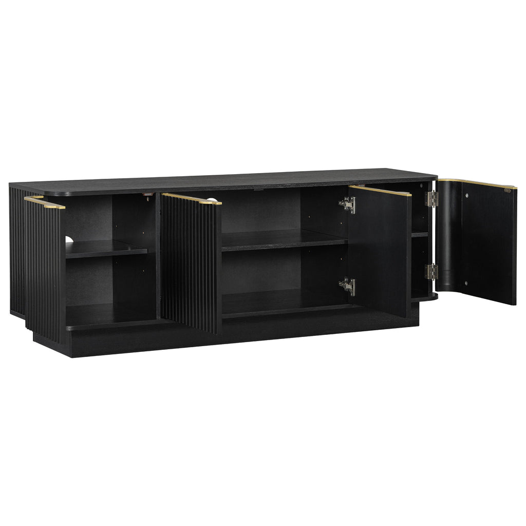 TV Stand, Fluted Media Console With Adjustable Shelves And Cable Holes