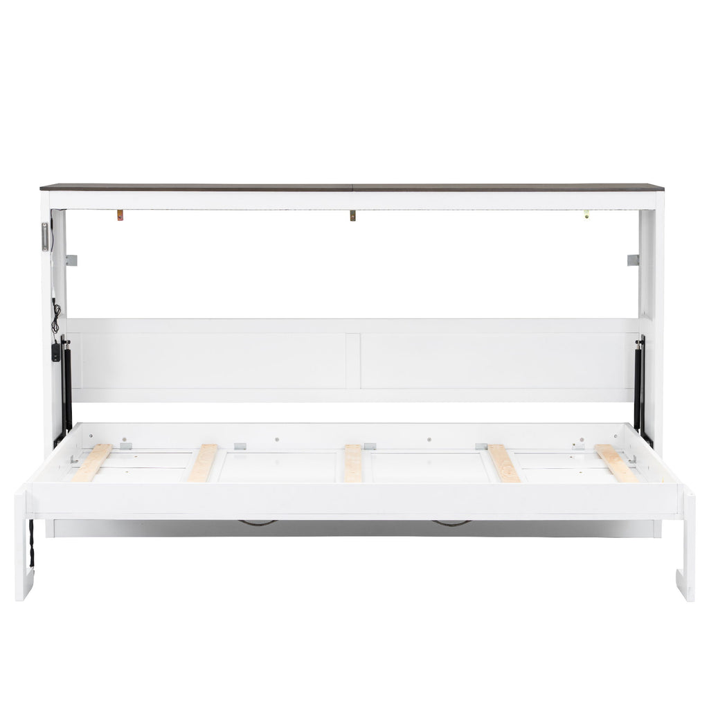 Murphy Bed With LED Light, Foldable Wall Bed Cabinet