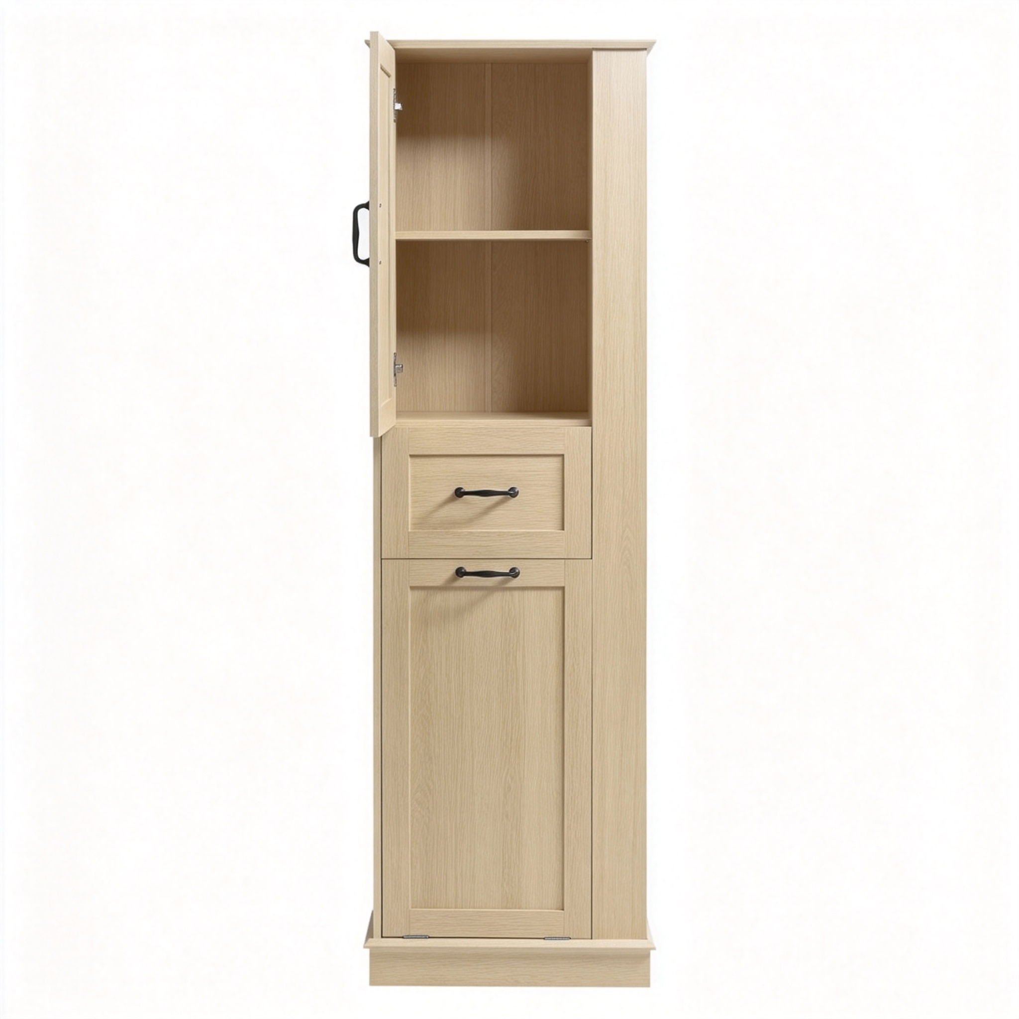 Modern Tall Storage Cabinet With Tilt-Out Compartment, Adjustable Shelves