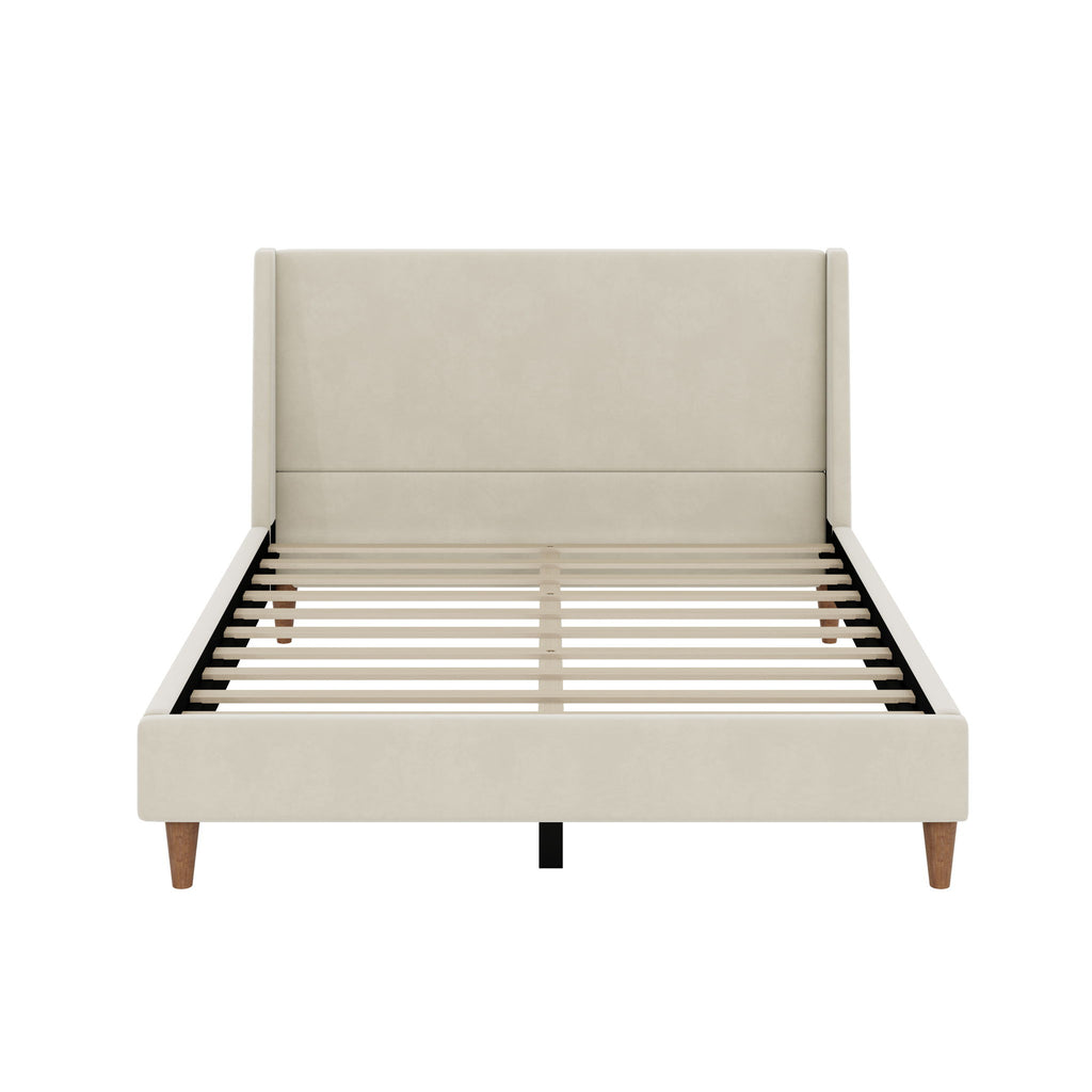 Upholstered Modern Platform Bed With Wingback Headboard