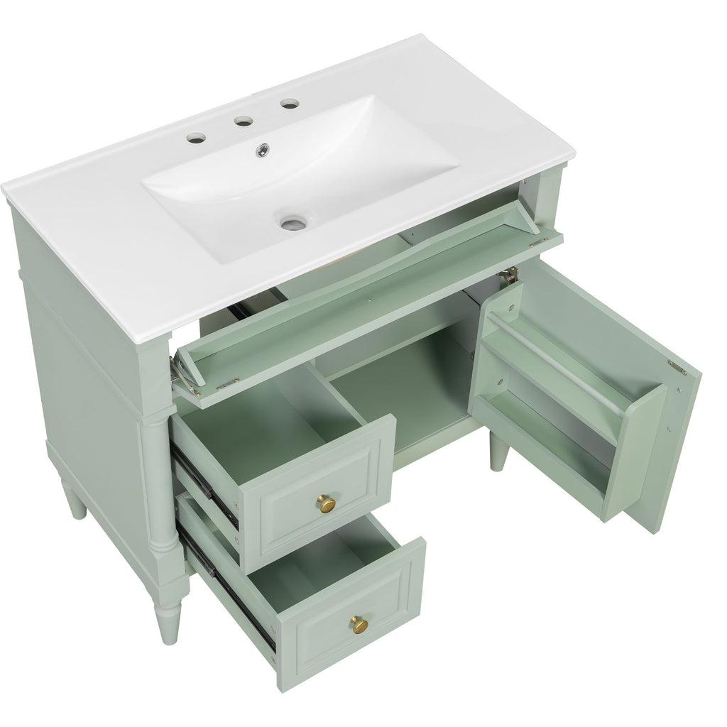 Freestanding Bathroom Vanity With Sink, Adjustable Shelf, Flip Drawer