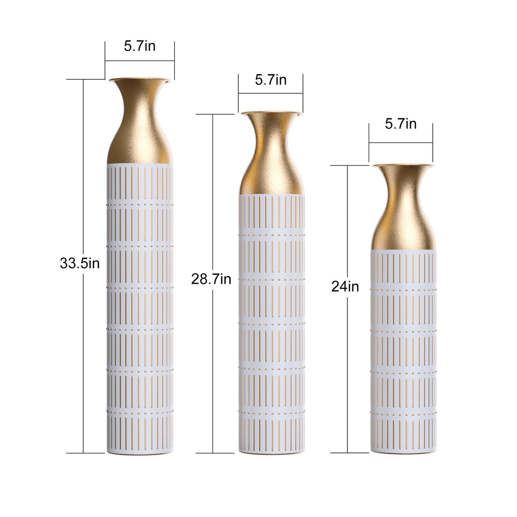 Floor Metal Vases Decorated White Metal Vases (Set of 3) Gorgeous Home Decoration Large Glazed Metal Vases - White