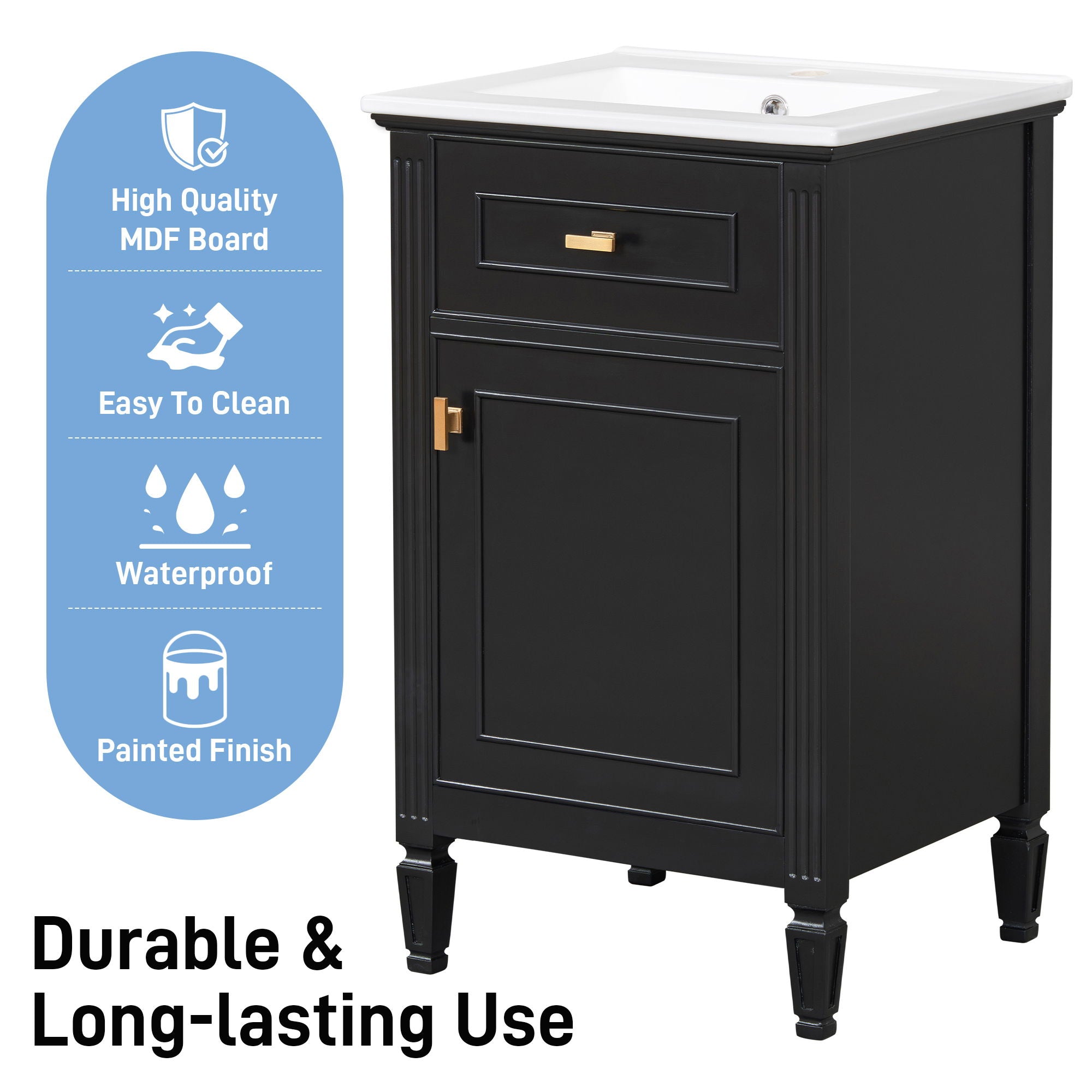 Bathroom Vanity With Sink, Adjustable Shelf, Tilt-Out Drawer