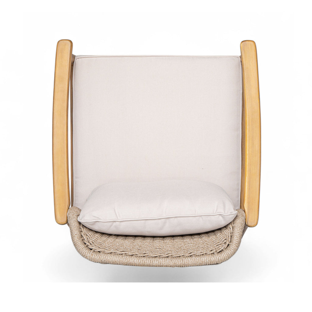 2 Piece Outdoor Acacia Wood Patio Club Chair, Patio Furniture Arm Chair With Woven Rope Backrest, Deep Seating For Porch - Light Teak / Beige