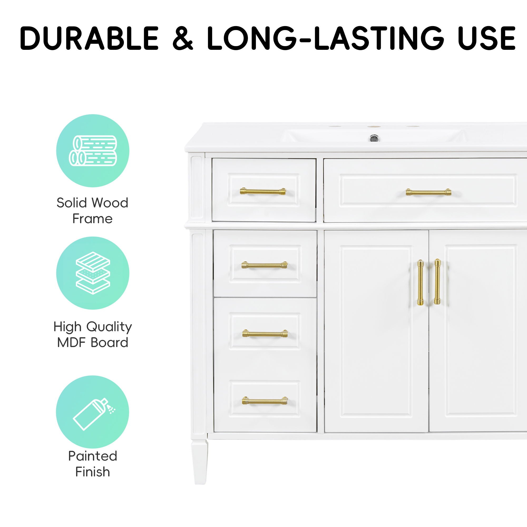 Bathroom Vanity With Sink, 4 Drawers, 2 Doors