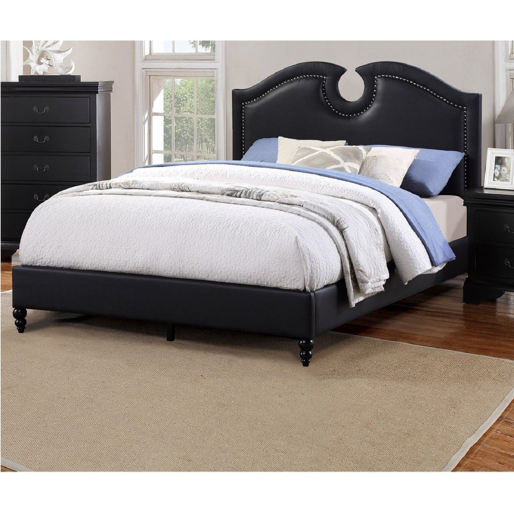 California King Size Bed With Nailhead Trim And Cut Out - Black