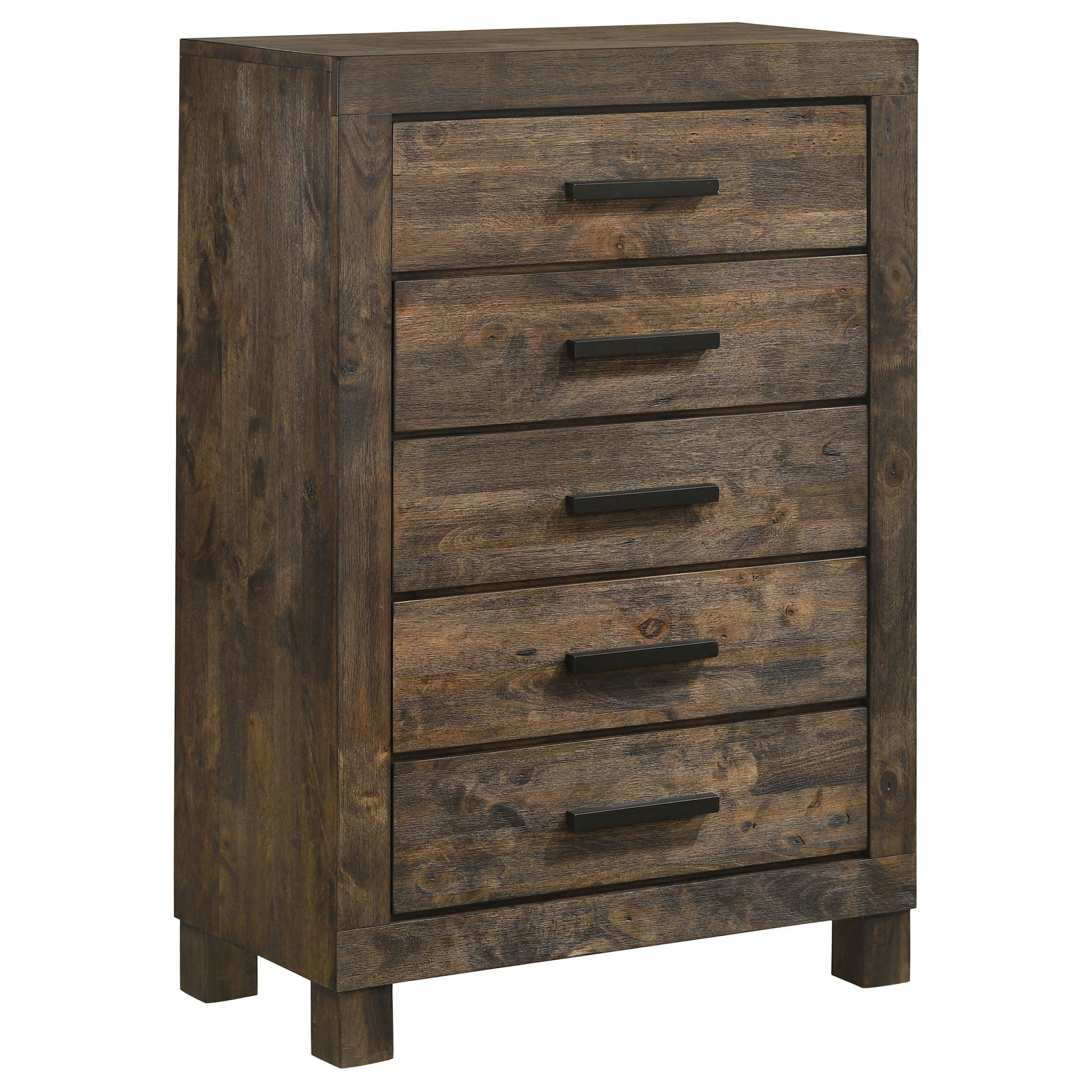 Greely - 5 Piece King Storage Bedroom Set Includes Bed, Nightstand, Dresser, Mirror & Chest - Rustic Brown