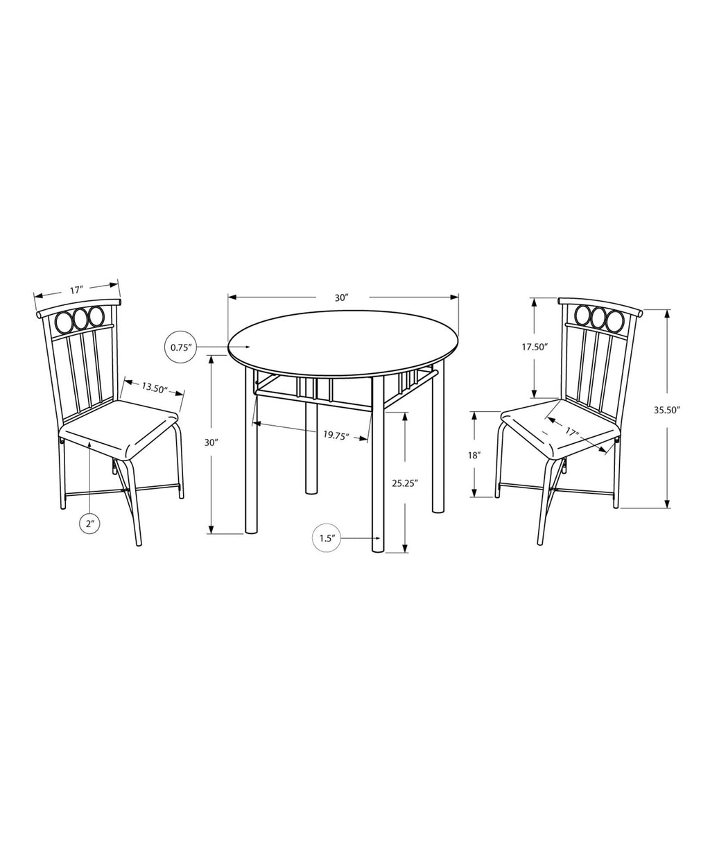 3 Pieces Dining Table Set, Small, Round, Contemporary & Modern