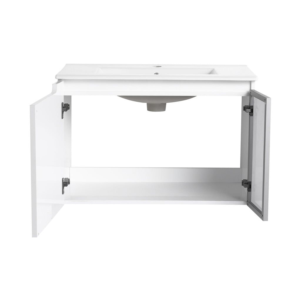 Wall Mounted Bathroom Vanity With Sink, 2 Soft Close Doors, Cabinet & Half Door
