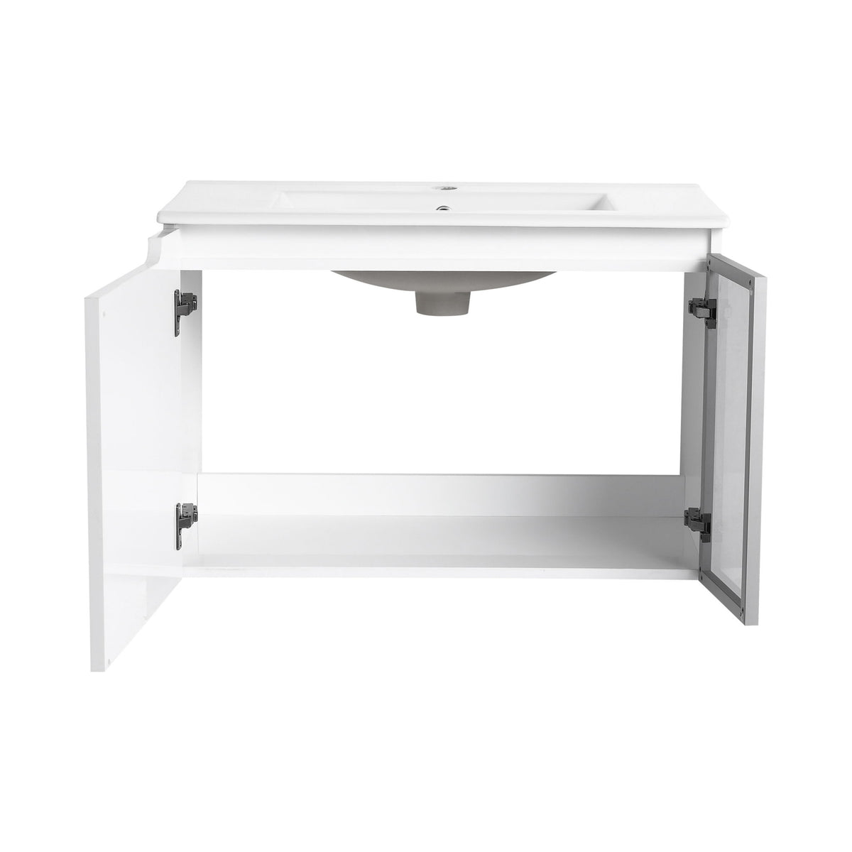 Wall Mounted Bathroom Vanity With Sink, Soft Close Doors, Cabinet & Half Door