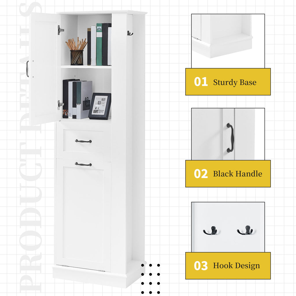 Modern Tall Storage Cabinet With Tilt-Out Compartment, Adjustable Shelves