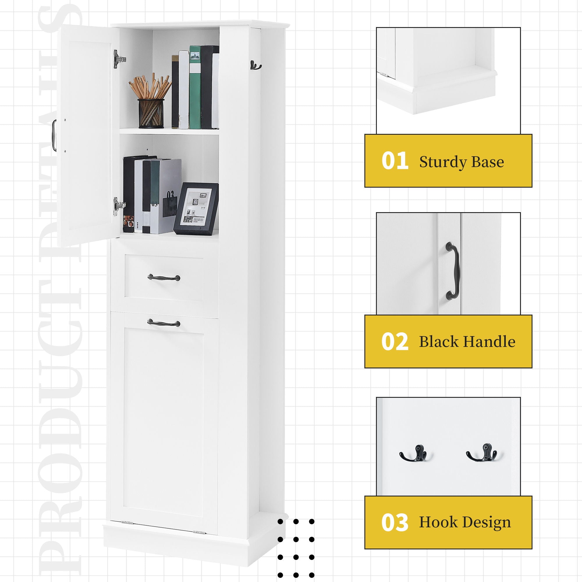Modern Tall Storage Cabinet With Tilt-Out Compartment, Adjustable Shelves