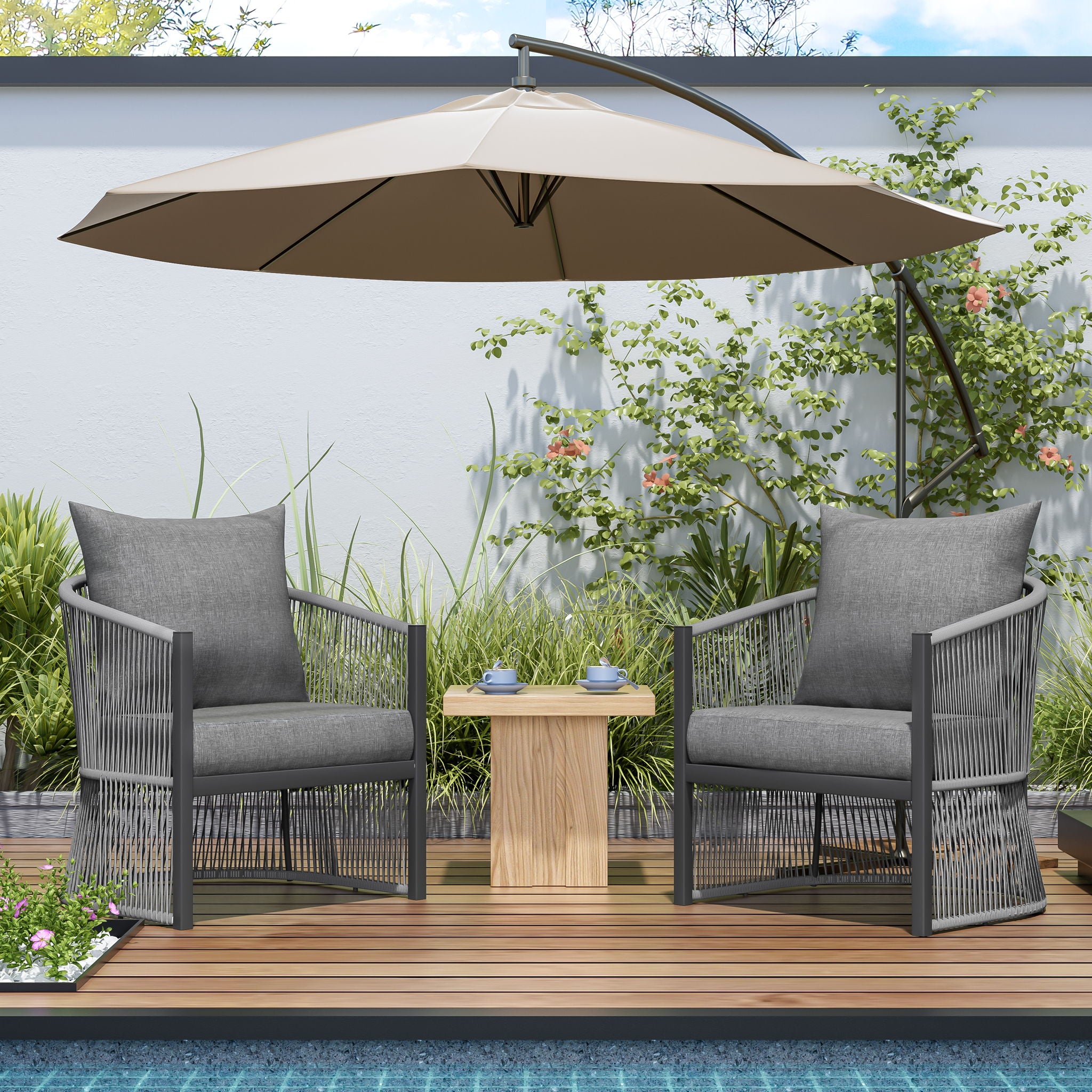 Modern Curved Aluminum Lounge Chair With Stylish Rope Weave Design And Cushioned Comfort For Outdoor