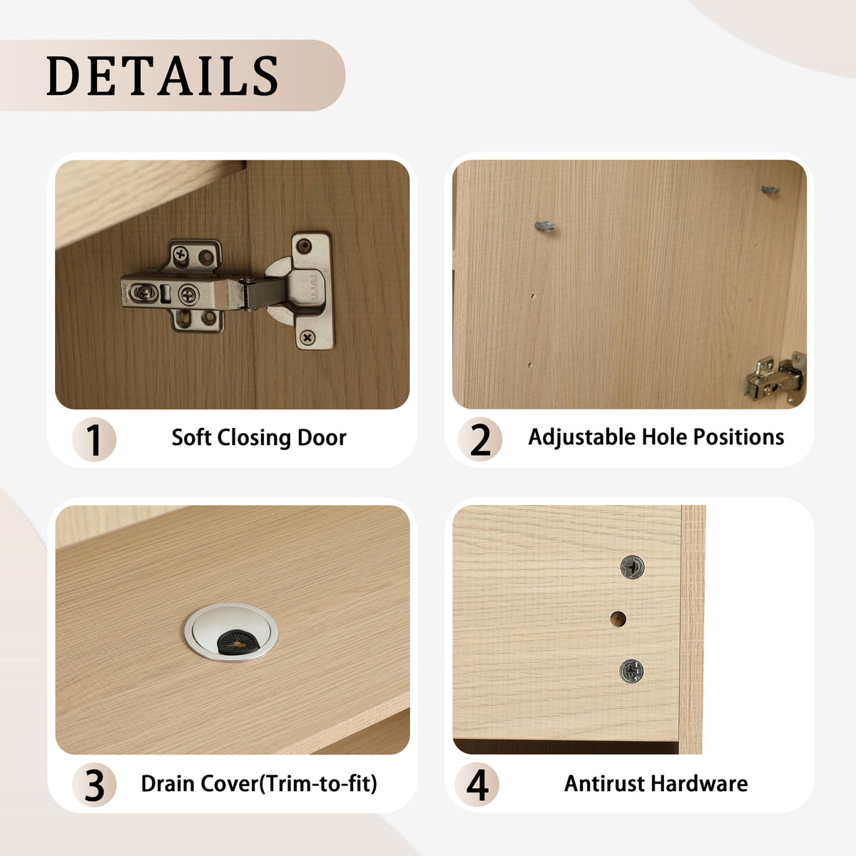 42" Freestanding Bathroom Vanity & Sink & 2 Soft Close Cabinet Doors - Oak / White