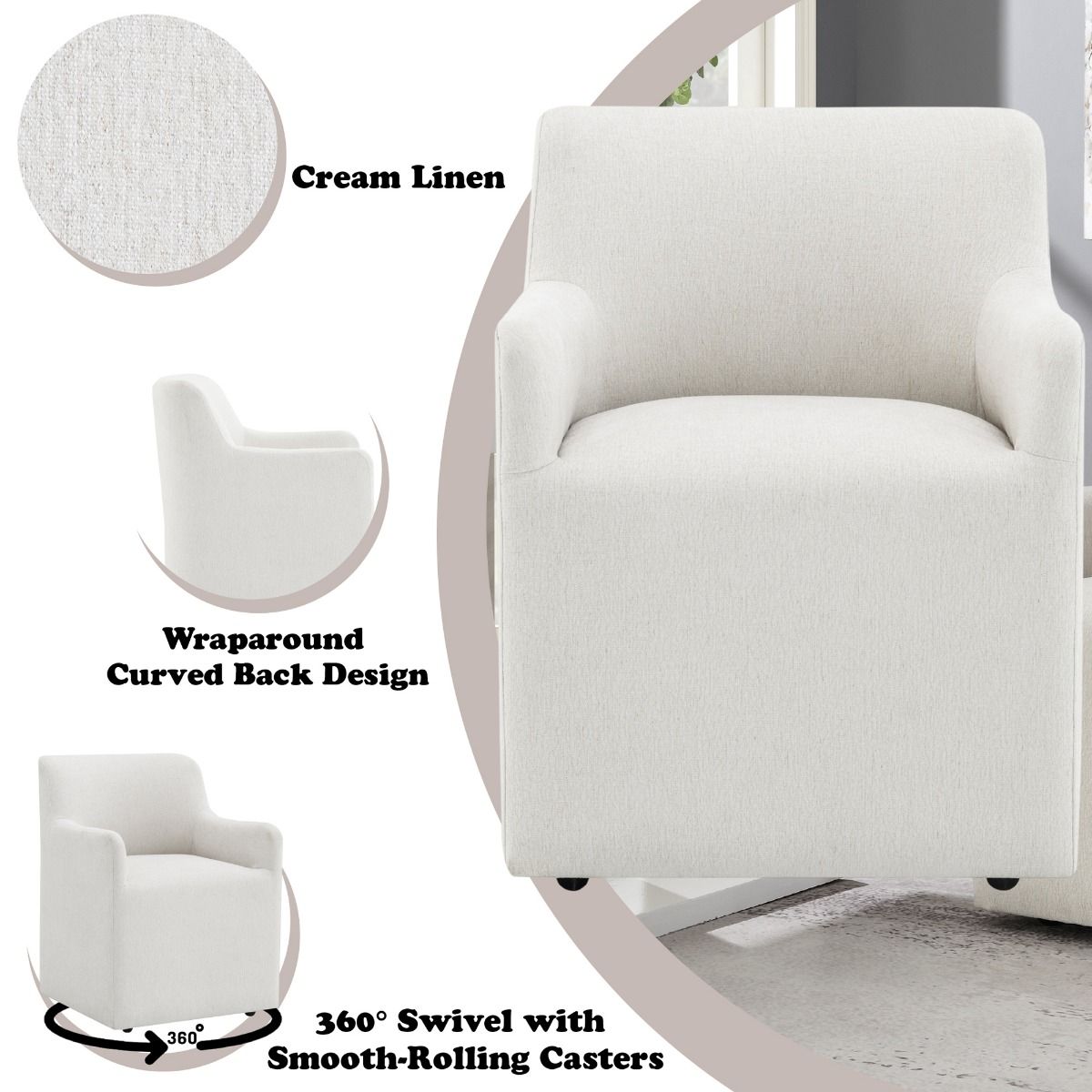 Cafell - Arm Chair With Swivel Casters - Cream