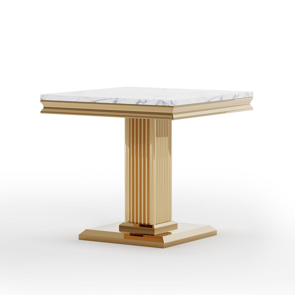 Marble Printed Top Rectangular End Table, Base With Mirrored Finish