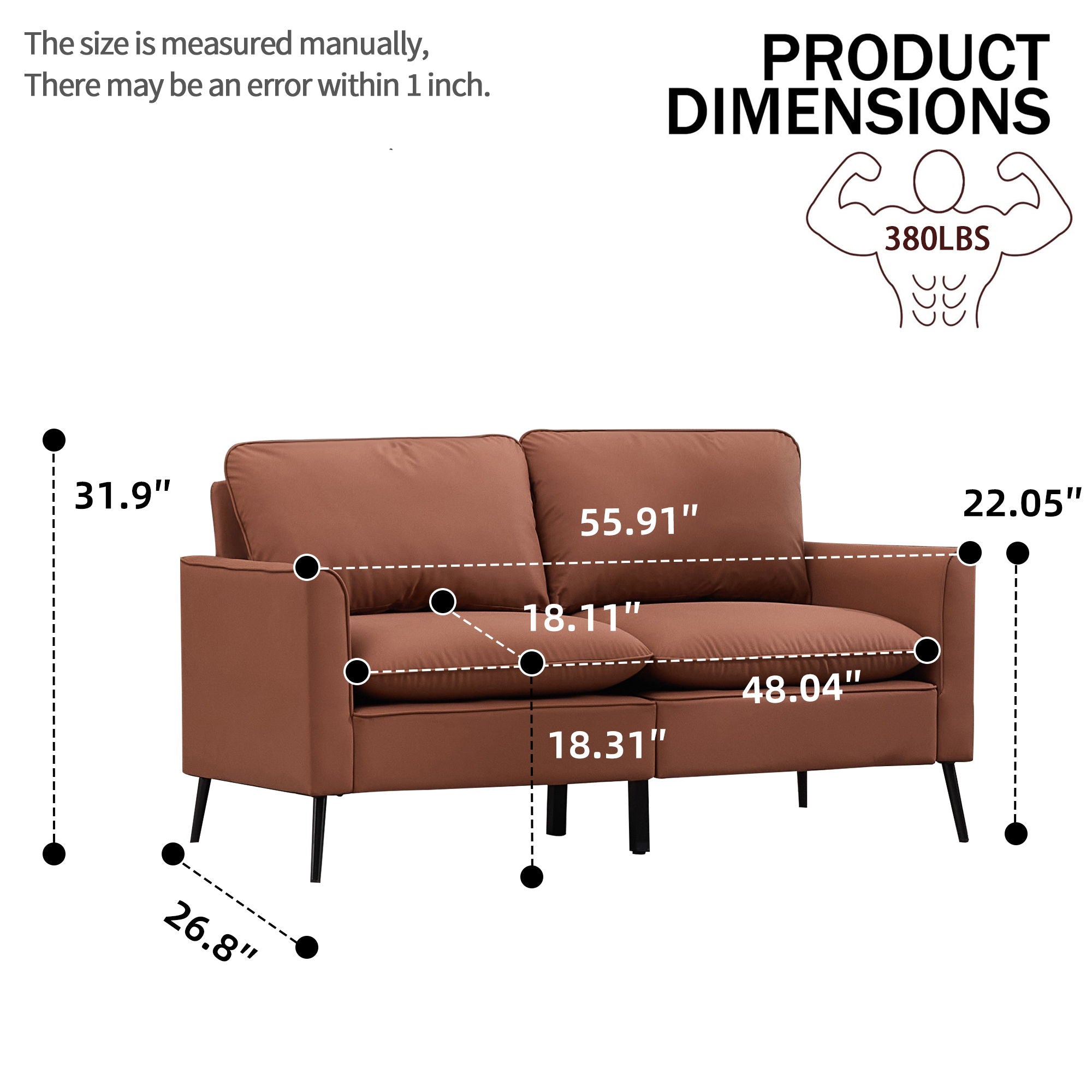 Upholstered Loveseat, For Living Room