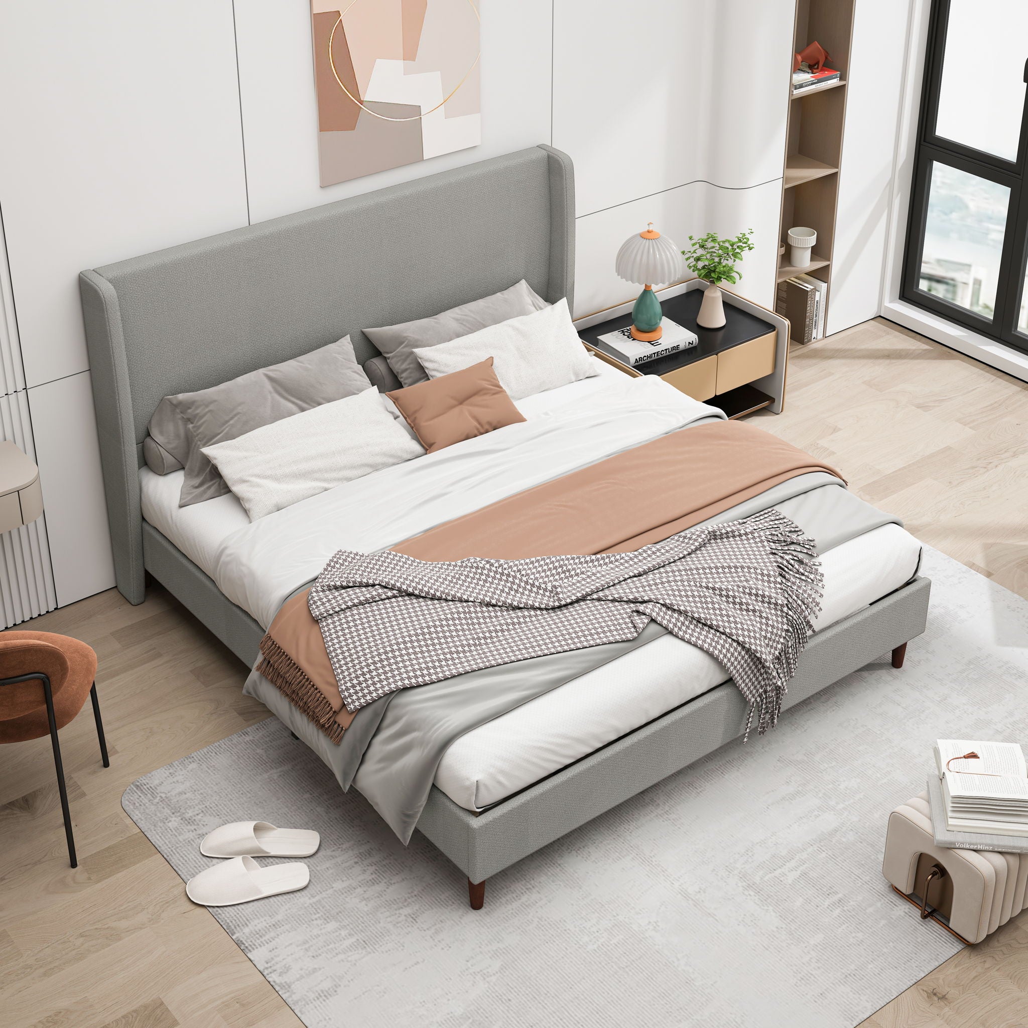 Upholstered Bed & High Headboard Design