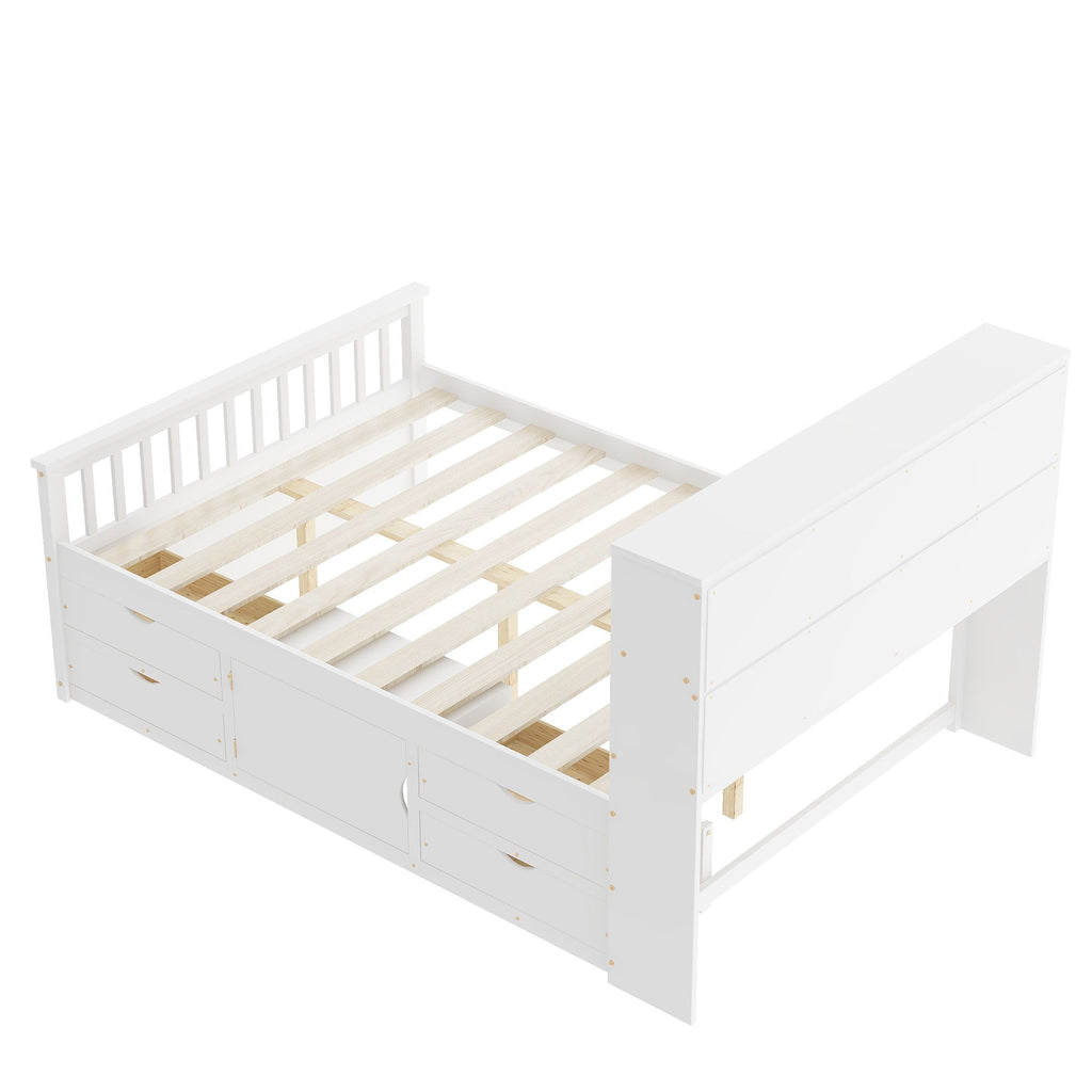 Captain Platform Bed Frame With Bookcase Headboard, 4 Drawers, Storage Shelves