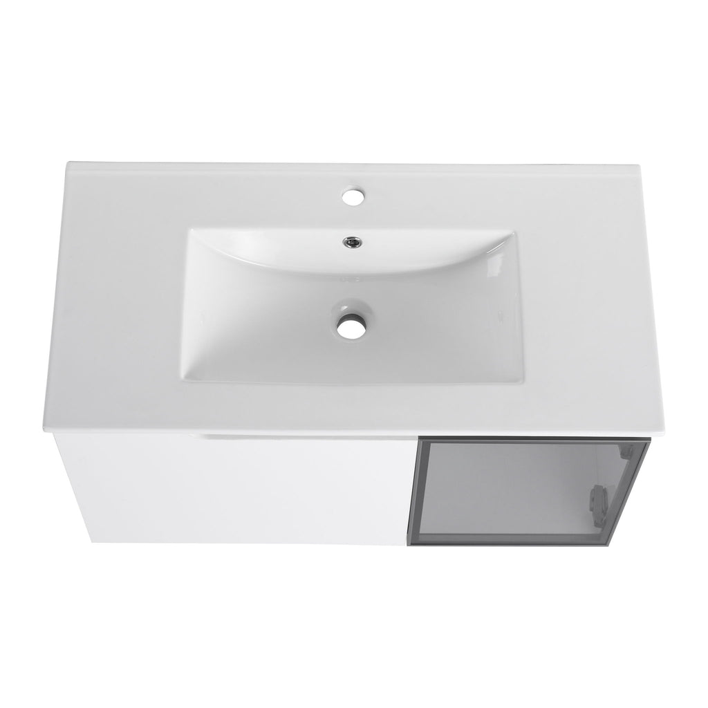 Wall Mounted Bathroom Vanity With Sink, 2 Soft Close Doors, Cabinet & Half Door
