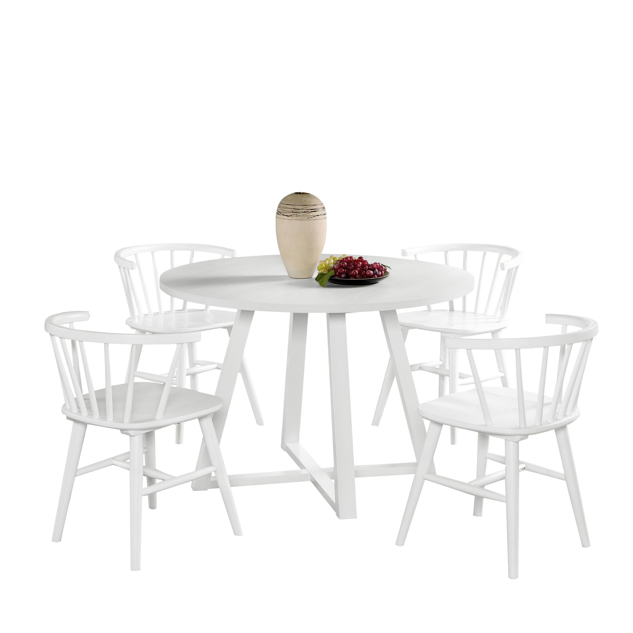 Edo - 5 Piece Dining Set, Trestle Dining Table With 4 Windsor Chairs - White