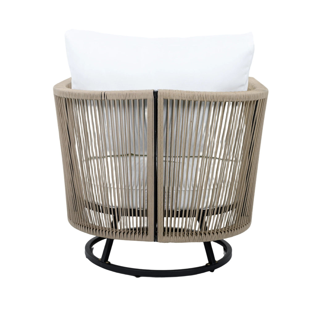 2 Swivel Chairs With Slat Top X Stretcher Side Table - Acacia Wood / Beige