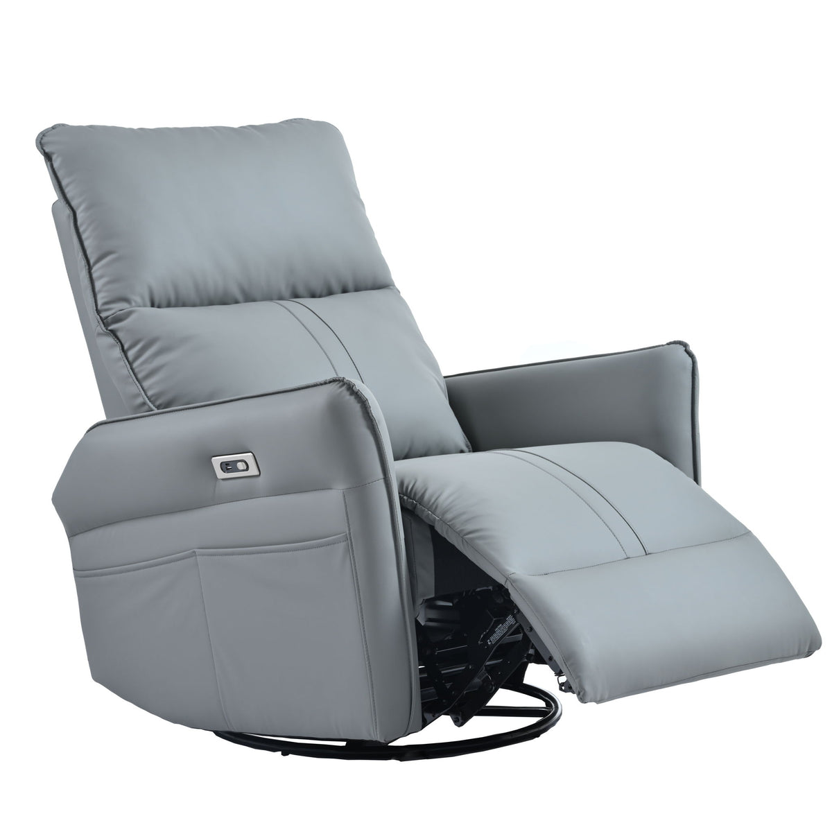 Power Swivel Rocker Recliner Chair, 270° Swivel Rocking Recliner Chair, Electric Small Recliners For Small Spaces, Single Sofa Recliner For Living Room - Blue / Gray
