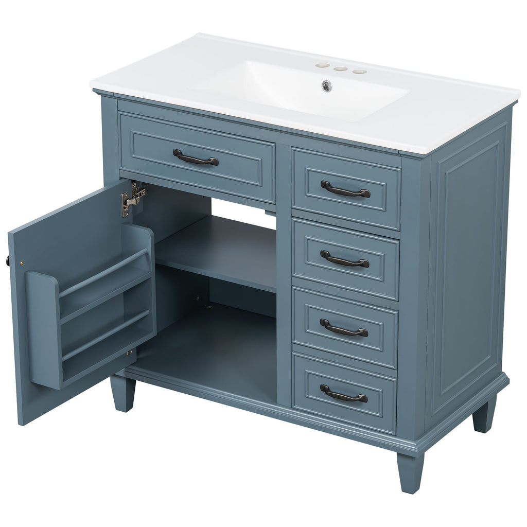 Modern Bathroom Vanity With Sink Top, Flip Drawers, Adjustable Shelf