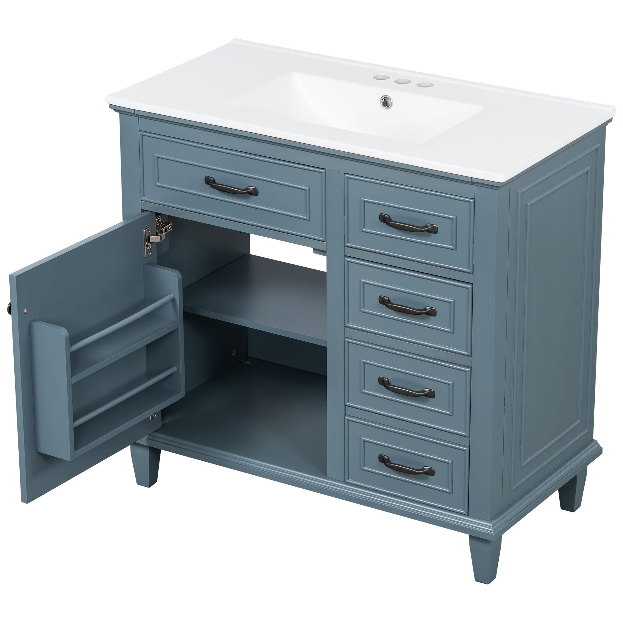 Modern Bathroom Vanity With Sink Top, Flip Drawers, Adjustable Shelf